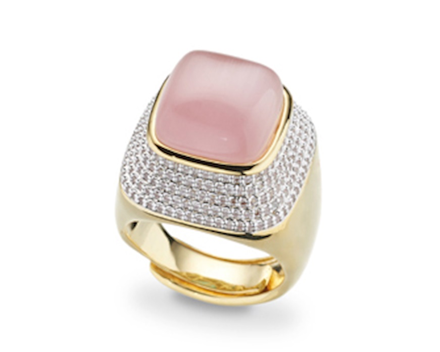 Anello aperto ottone finitura oro con cubic zirconia e occhio di gatto Sovrani