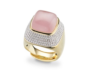 Anello aperto ottone finitura oro con cubic zirconia e occhio di gatto Sovrani