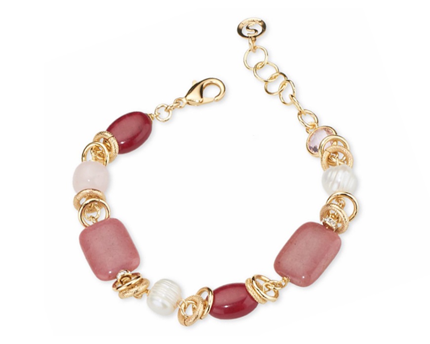 Bracciale Fabiane ottone finitura dorata con perle di fiume e giada Sovrani