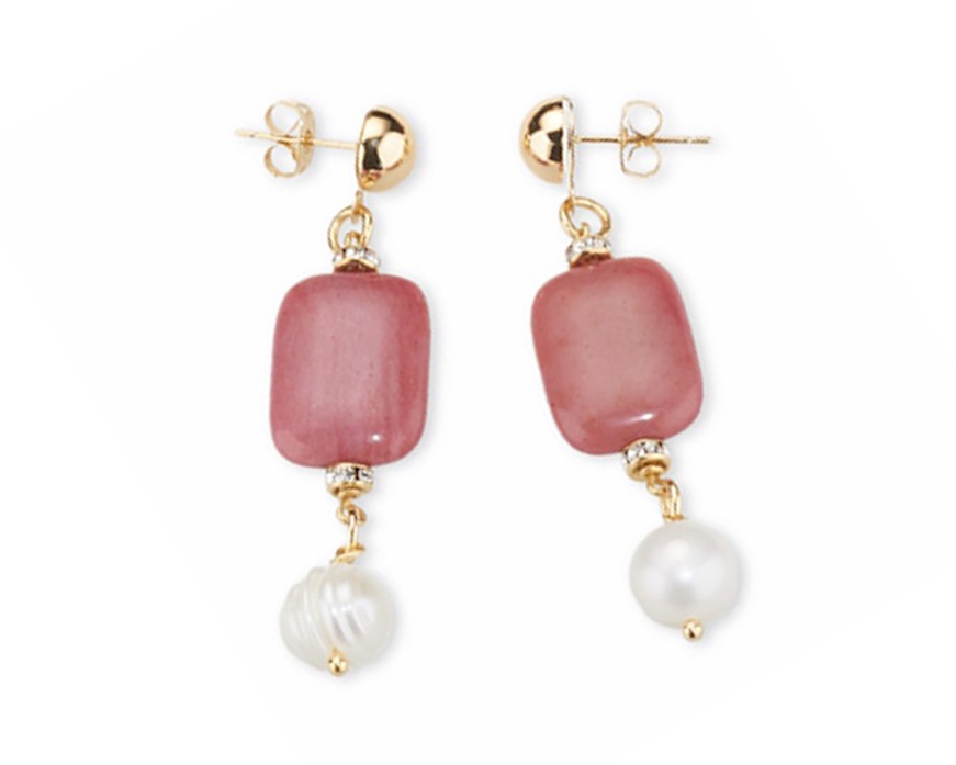 Orecchini Fabiane ottone finitura dorata con perle di fiume e giada Sovrani