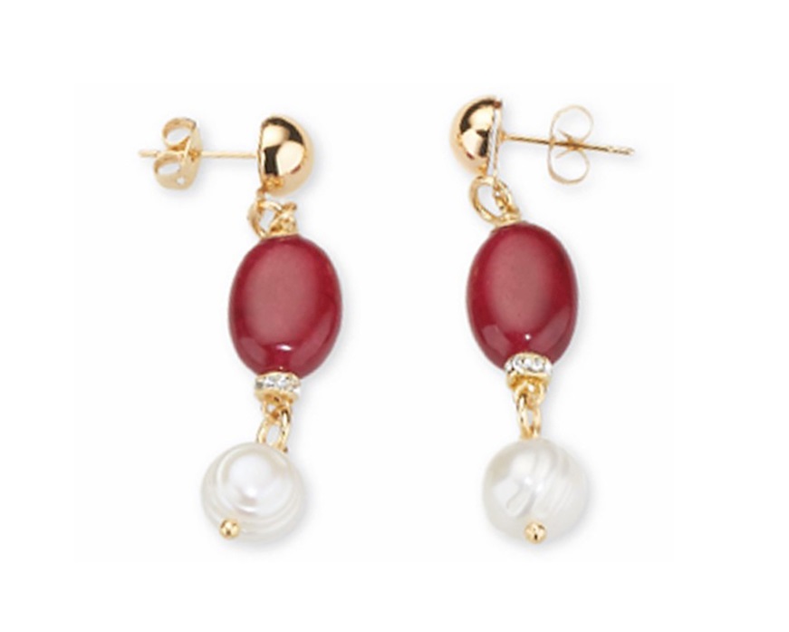 Orecchini Fabiane ottone finitura dorata con perle di fiume e giada Sovrani