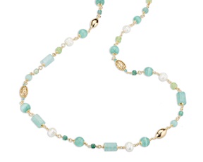 Collana Lysandre ottone finitura dorata con perla, occhio di gatto, quarzo e giada Sovrani