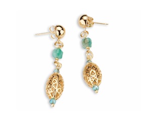 Orecchini Lysandre ottone finitura dorata con perla, occhio di gatto, quarzo e giada Sovrani