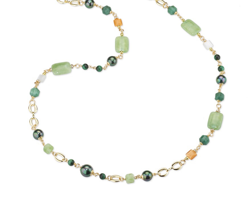 Collana Alizee ottone finitura dorata con perla, occhio di tigre occhio di gatto Sovrani