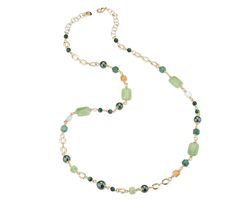 Collana Alizee ottone finitura dorata con perla, occhio di tigre occhio di gatto Sovrani