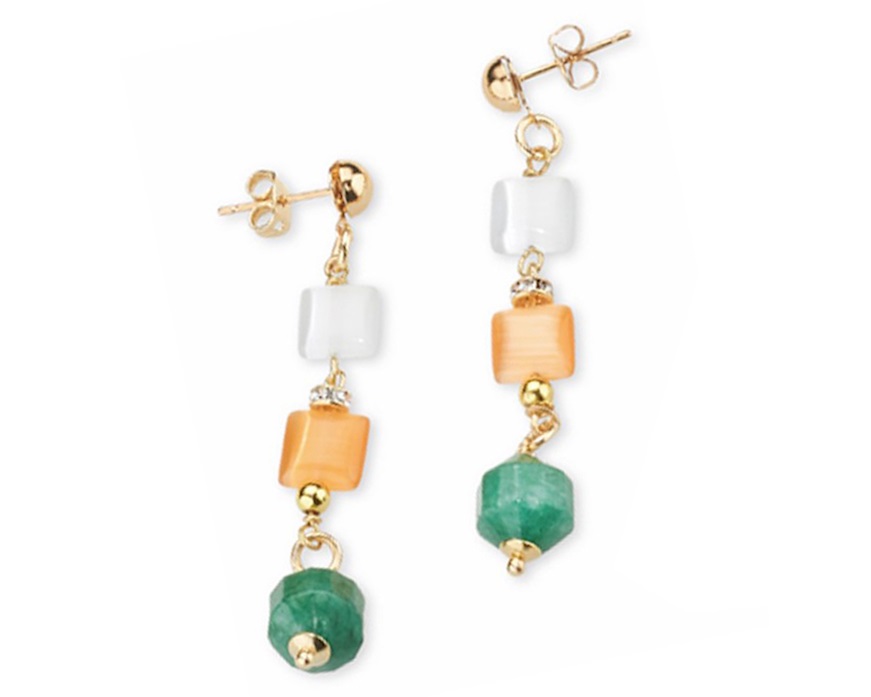 Orecchini Alizee ottone finitura dorata con perla, occhio di tigre occhio di gatto Sovrani