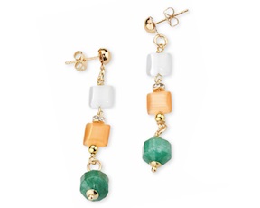 Orecchini Alizee ottone finitura dorata con perla, occhio di tigre occhio di gatto Sovrani