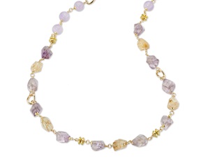 Collana Violette ottone finitura dorata con ametista sasso, citrino sasso Sovrani