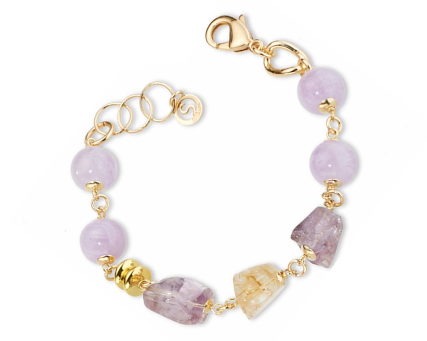 Bracciale Violette ottone finitura dorata con ametista sasso, citrino sasso Sovrani