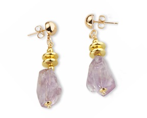 Orecchini Violette ottone finitura dorata con ametista sasso, citrino sasso Sovrani