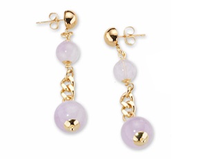 Orecchini Violette ottone finitura dorata con ametista sasso, citrino sasso Sovrani