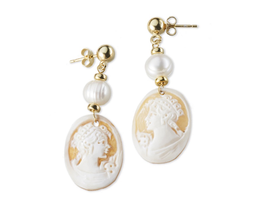 Orecchini cameo Moonlight argento dorato con perle di fiume Sovrani