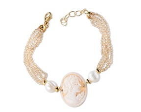 Bracciale cameo Moonlight argento dorato con perle di fiume e spinello Sovrani