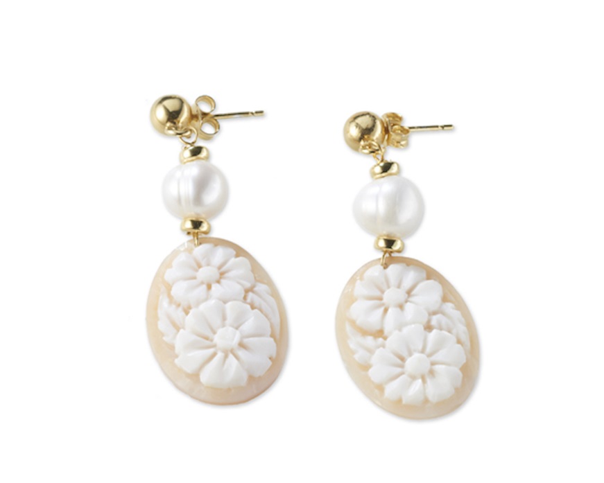 Orecchini cameo Moonlight argento dorato con perle di fiume Sovrani