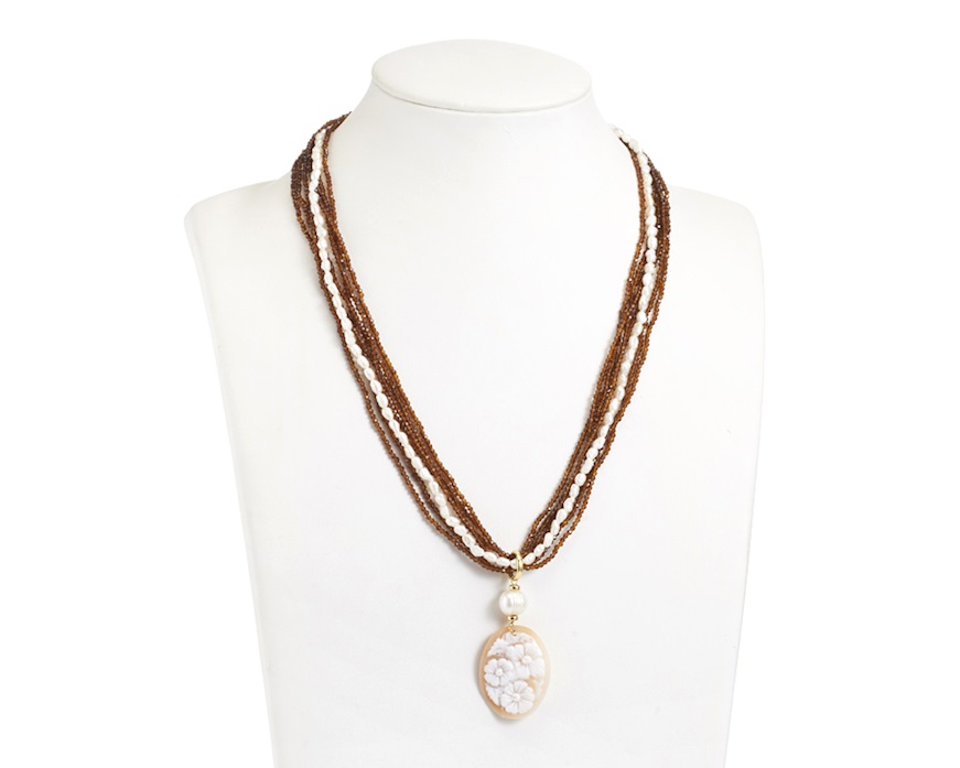 Collana cameo corta Moonlight argento dorato con perle di fiume e spinello Sovrani