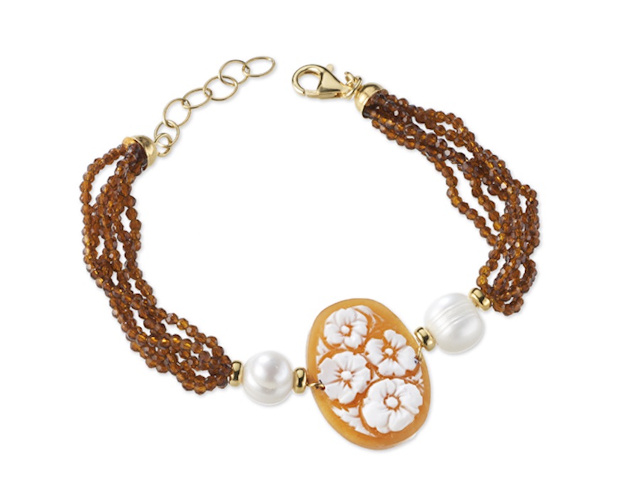 Bracciale cameo Moonlight argento dorato con perle di fiume e spinello Sovrani
