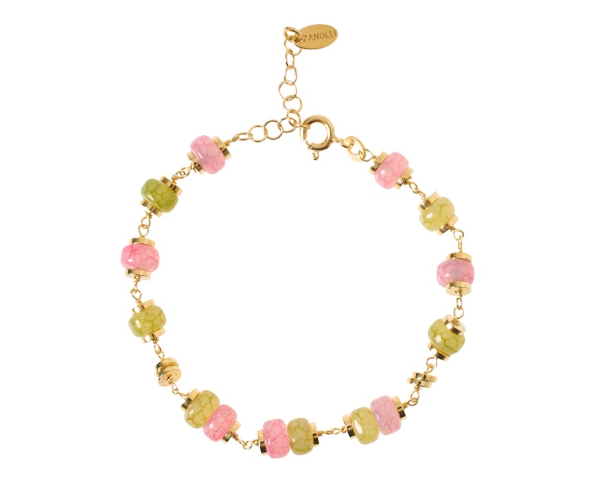 Bracciale argento dorato con agata e giada rosa/verde Selezione Zanolli