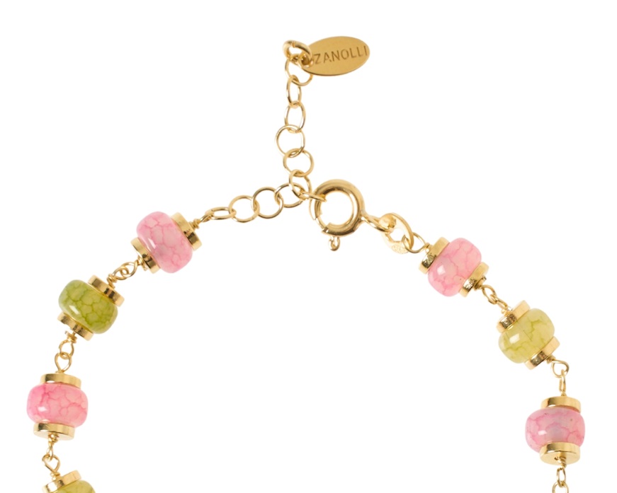 Bracciale argento dorato con agata e giada rosa/verde Selezione Zanolli