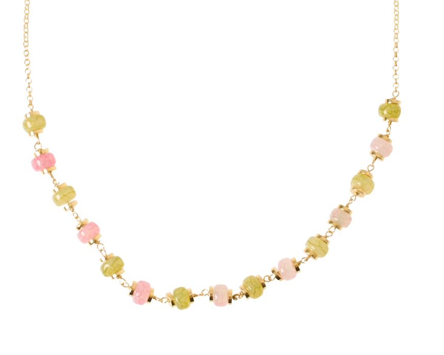 Collana argento dorato con agata e giada rosa/verde Selezione Zanolli