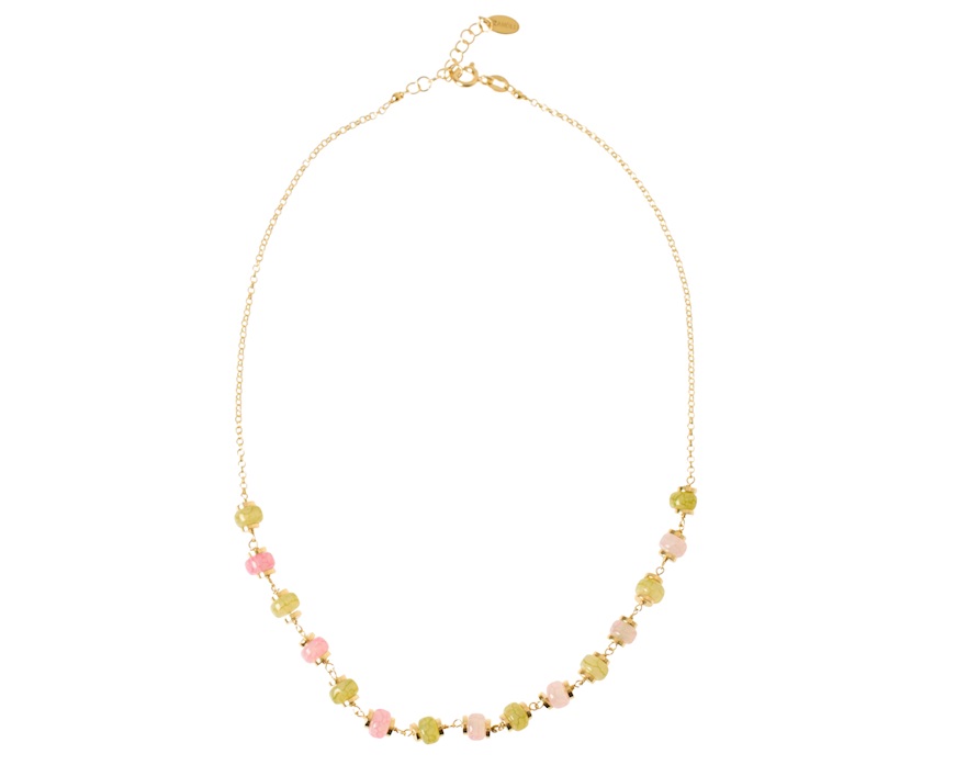 Collana argento dorato con agata e giada rosa/verde Selezione Zanolli