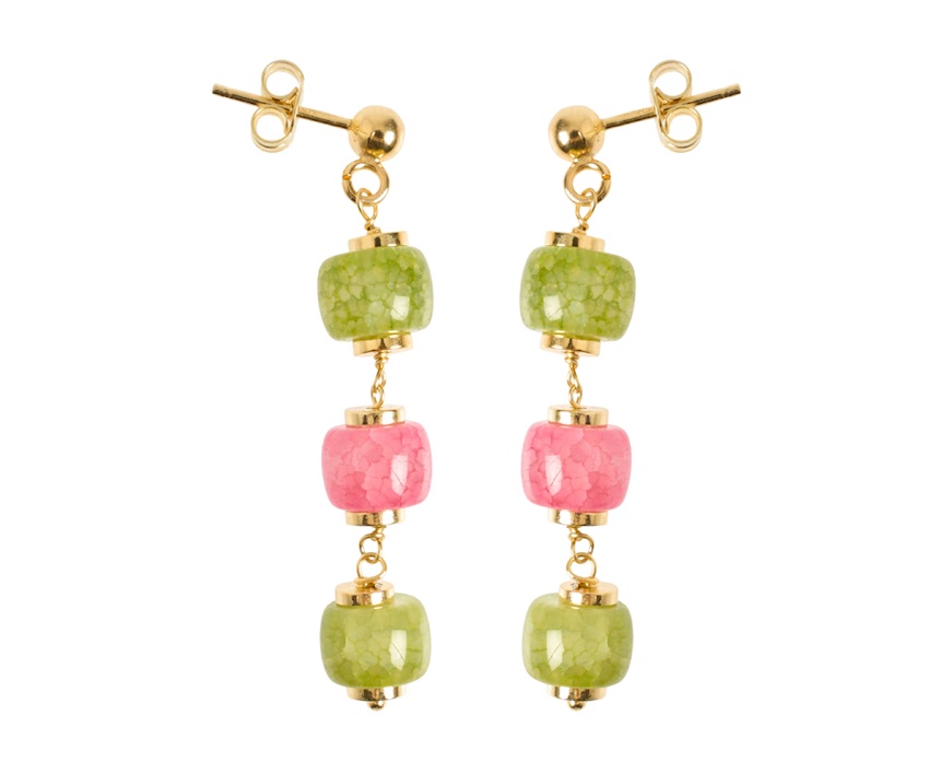 Orecchini argento dorato con agata e giada rosa/verde Selezione Zanolli