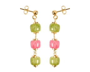 Orecchini argento dorato con agata e giada rosa/verde Selezione Zanolli