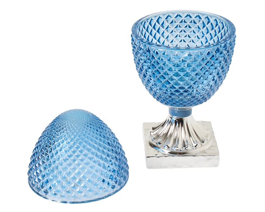 Glass box Pine cone blue and silver Selezione Zanolli