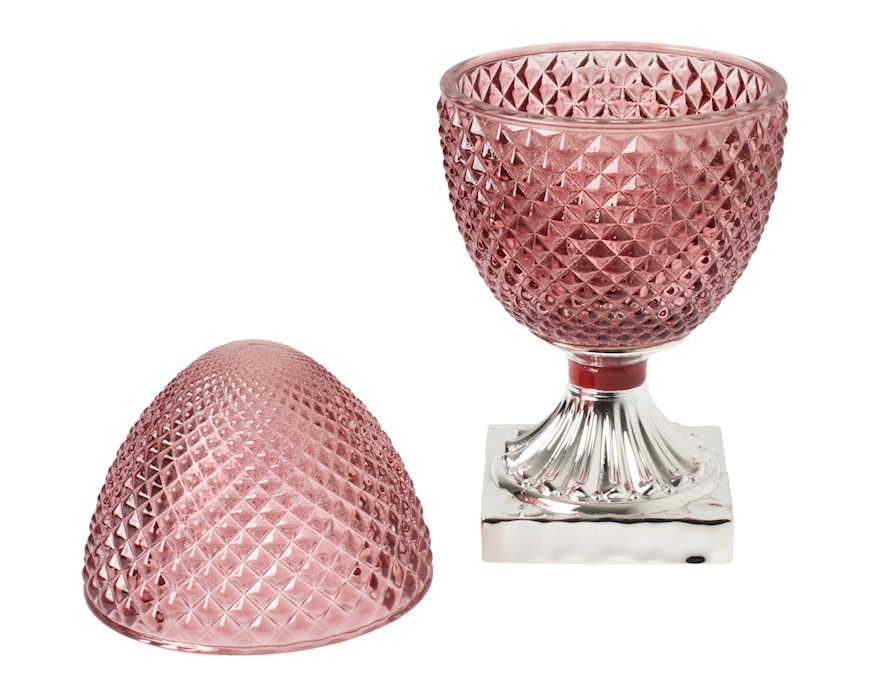 Glass box Pine cone burgundy and silver Selezione Zanolli