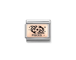 Pesci Composable acciaio oro rosa 375 e smalto nero Nomination