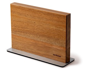 Magnetic knife block Black Edge steel acacia Sambonet