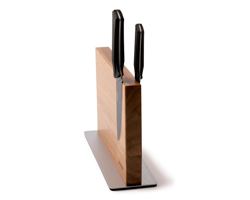 Magnetic knife block Black Edge steel acacia Sambonet