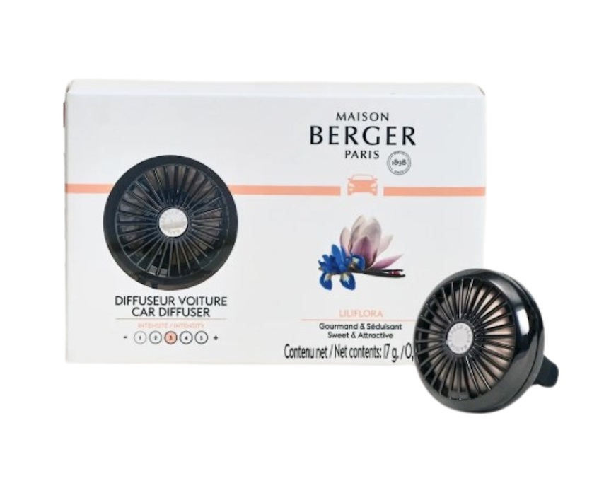 Car diffuser Gun Metal with Liliflora refill Maison Berger Paris