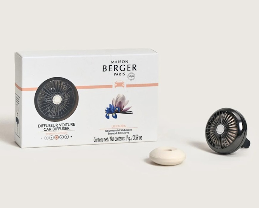 Car diffuser Gun Metal with Liliflora refill Maison Berger Paris