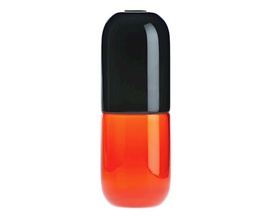 Happy Pills Feniletilamina vetro di Murano nero e arancio Venini