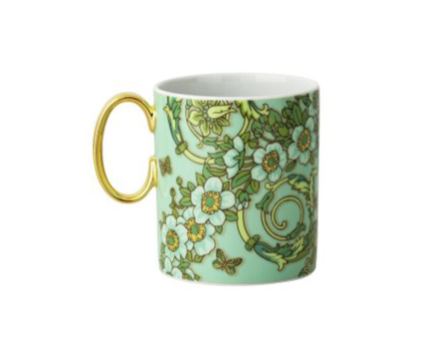 Mug with handle Le Jardin Anniversary porcelain Green Versace