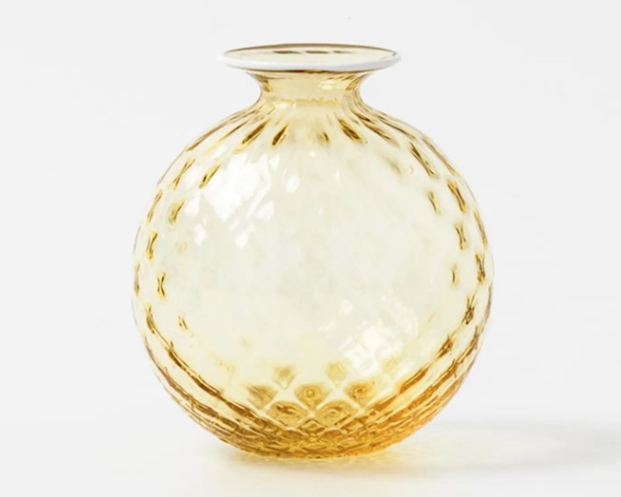 Vaso Monofiore Balloton vetro di Murano burro con filo lattimo Venini