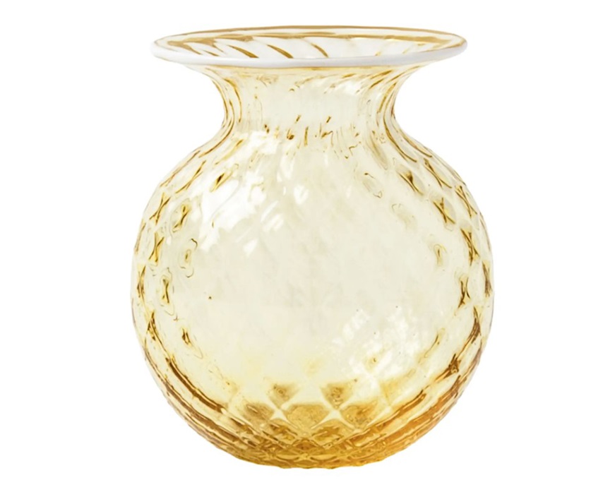 Vaso Fiori Balloton vetro di Murano burro con filo lattimo Venini