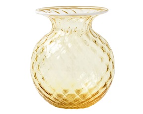 Vaso Fiori Balloton vetro di Murano burro con filo lattimo Venini
