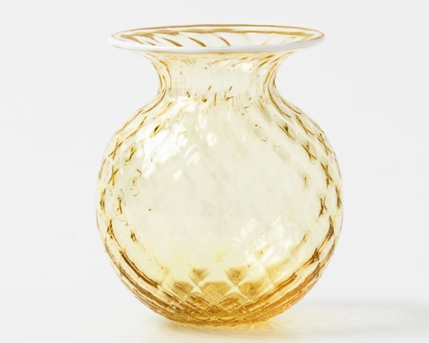Vaso Fiori Balloton vetro di Murano burro con filo lattimo Venini