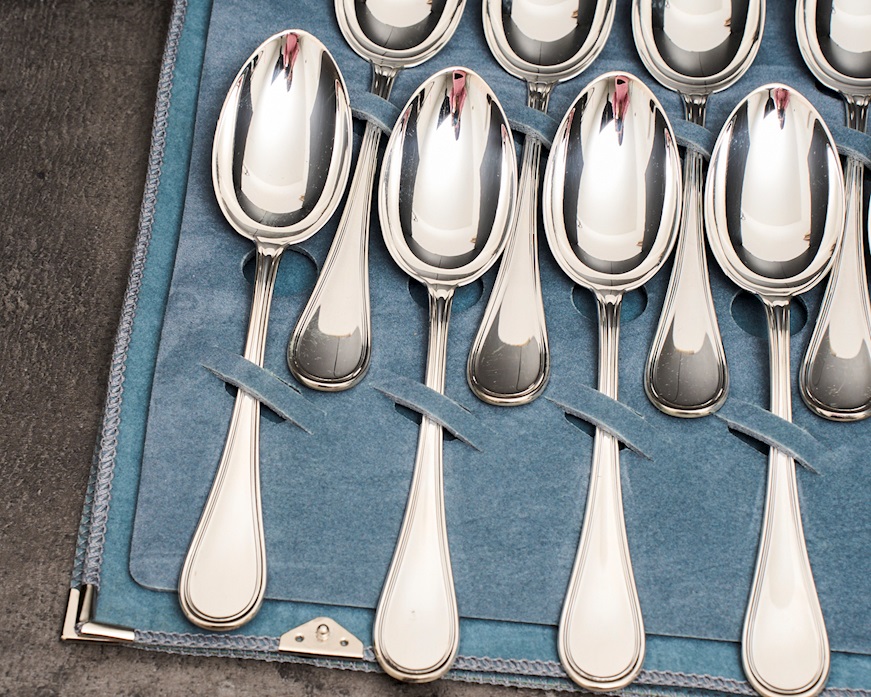 Set cucchiai frutta argento 534 grammi 12 pezzi in stile Inglese usato ricondizionato Zanolli Vintage