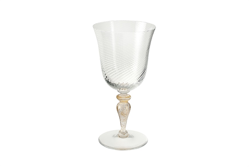 Water glass 92/18 Murano glass golden stem Nasonmoretti