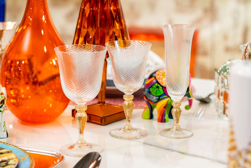 Bicchiere acqua 92/18 vetro di Murano gambo d'oro Nasonmoretti
