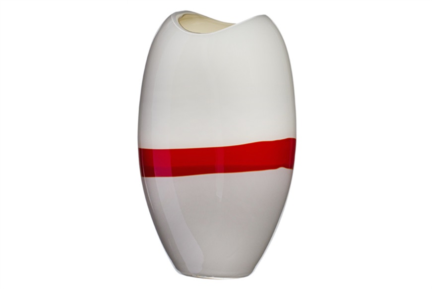 Vase Ellisse Murano glass ivory grey red Carlo Moretti