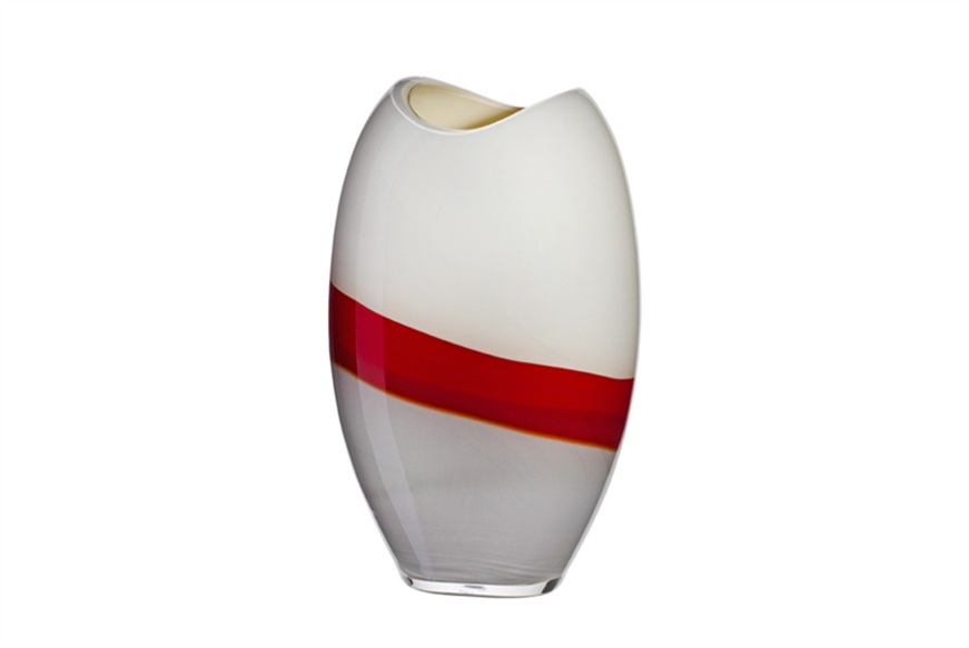 Vaso Ellisse vetro di Murano grigio rosso avorio Carlo Moretti