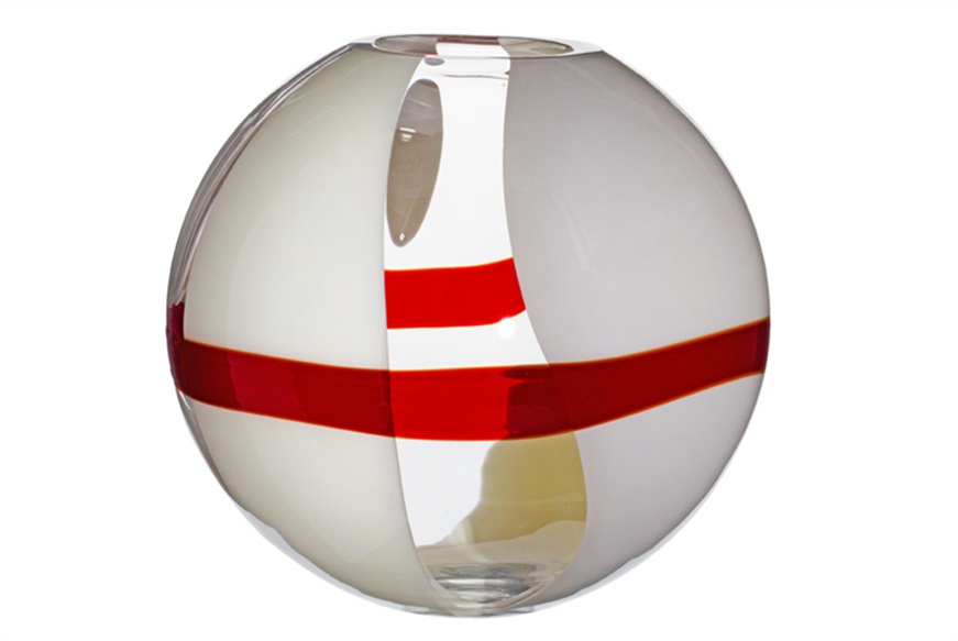 Vase Sfera Murano glass ivory, grey and red Carlo Moretti