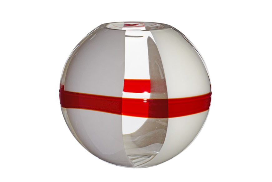 Vase Sfera Murano glass ivory, grey and red Carlo Moretti