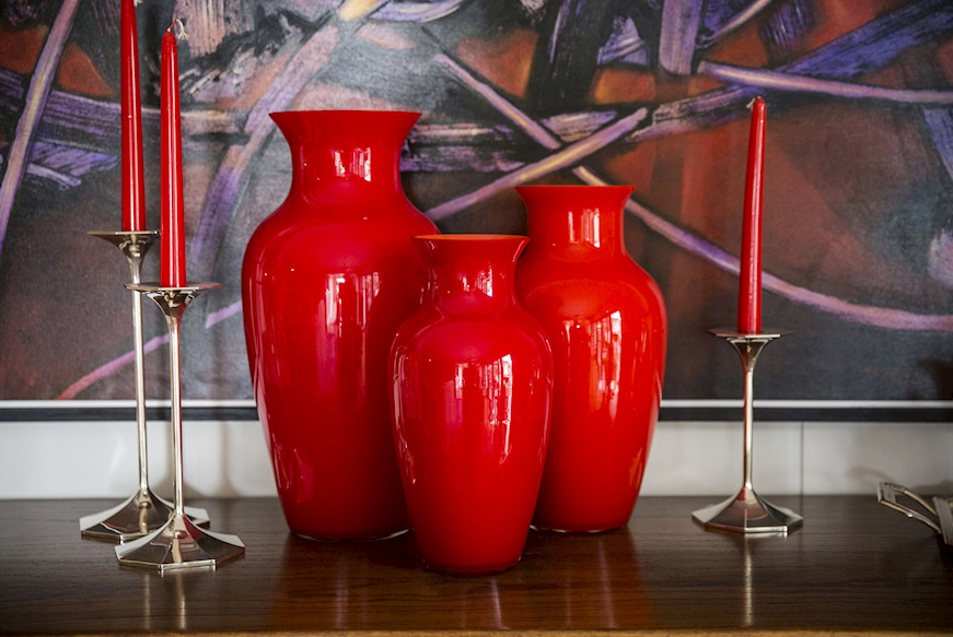 Vase I Cinesi Murano glass Aragosta moretti red orange Carlo Moretti