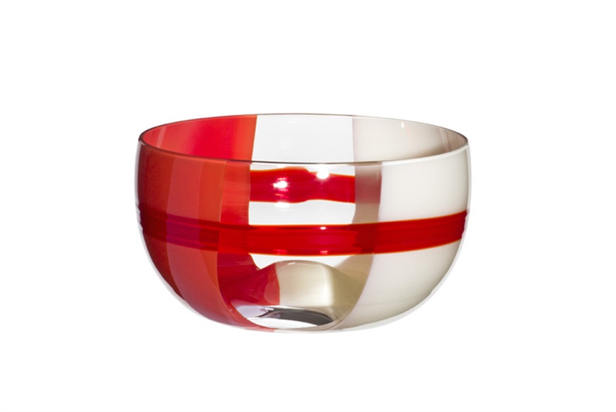 Bowl Mignon Murano glass ivory, orange and red Carlo Moretti