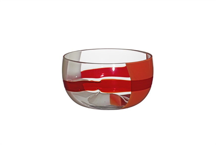 Bowl Mignon Murano glass ivory, orange and red Carlo Moretti