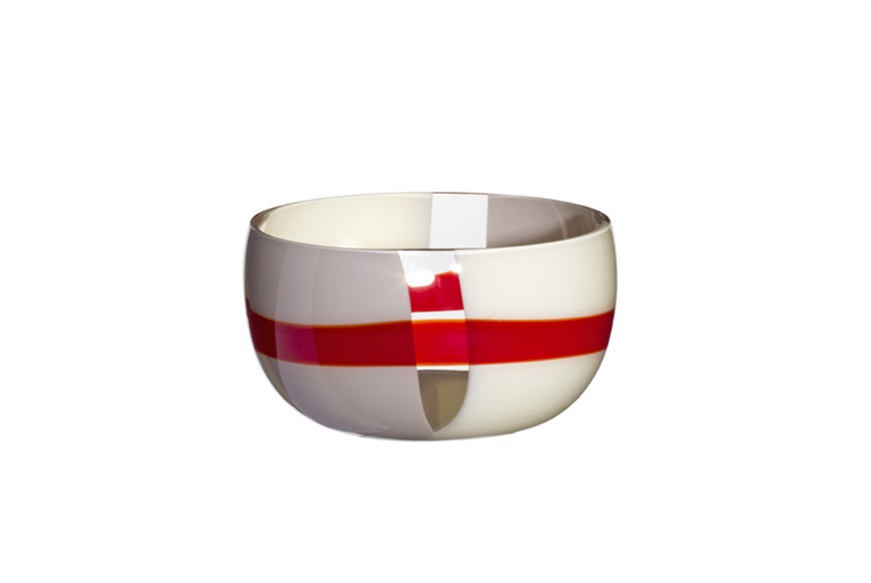 Bowl Mignon Murano glass ivory, grey and red Carlo Moretti